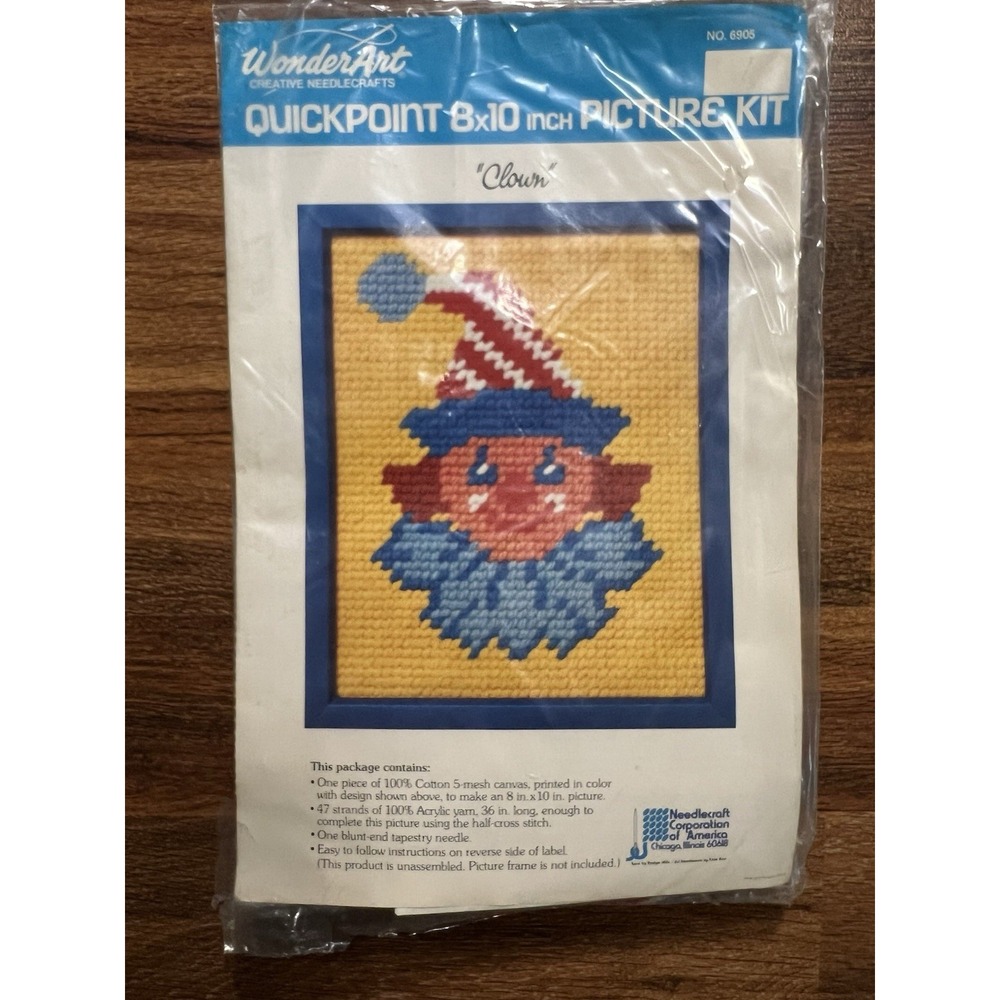 Vtg WonderArt Creative Needlecrafts Quickpoint 8" X 10" Picture Kit CLOWN #6905